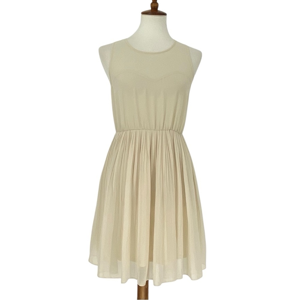 Anthropologie Pins And Needles Dress Womens Small Cream Sheer Pleated Pullover